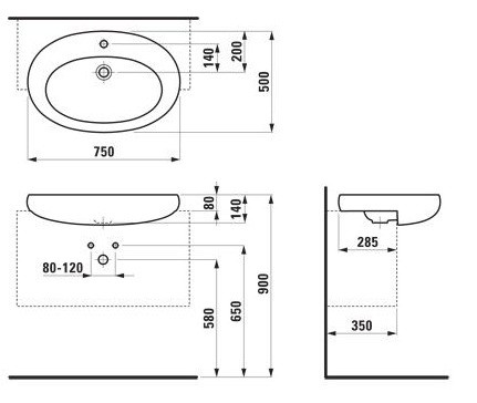 Laufen Alessi 8.1397.2.400.104.1 раковина полувстраиваемая 75x50 см