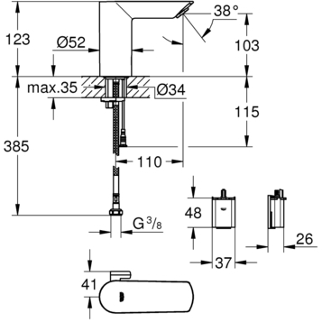 Grohe Bau Cosmopolitan E 36451000 Смеситель для раковины электронный