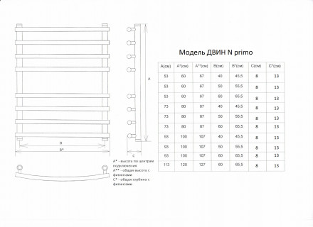 ДВИН N Primo 80/50 Полотенцесушитель водяной 1&quot;-3/4&quot;-1/2&quot; К3 полированный
