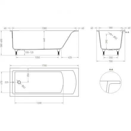 Salini Cascata 104413M Ванна встраиваемая белый 170x70
