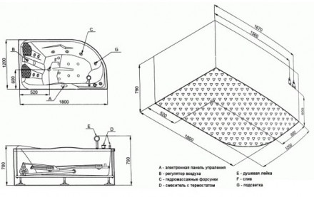 EAGO AM124JDCW1Z Акриловая ванна 180x120 правая