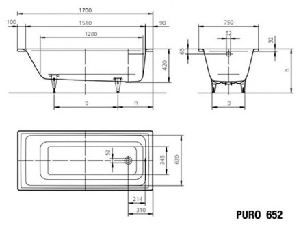 KALDEWEI Puro 652 standard стальная ванна 170х75