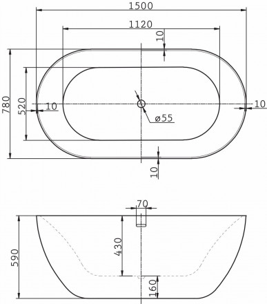 Belbagno BB27 Акриловая ванна 150x78