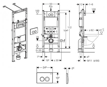 Geberit Duofix Plattenbau 458.122.11.1 инсталляция для подвесного унитаза с клавишей Delta 21