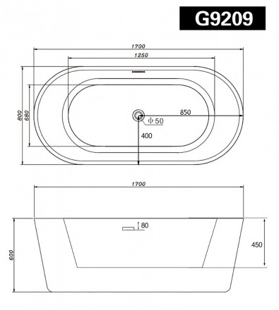 Gemy G9209 Акриловая ванна 170x80