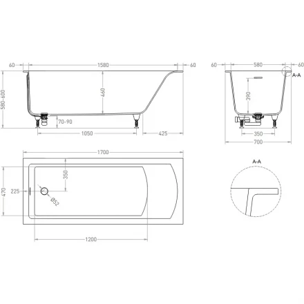 Salini Cascata 104813G Ванна встраиваемая белый 170x70