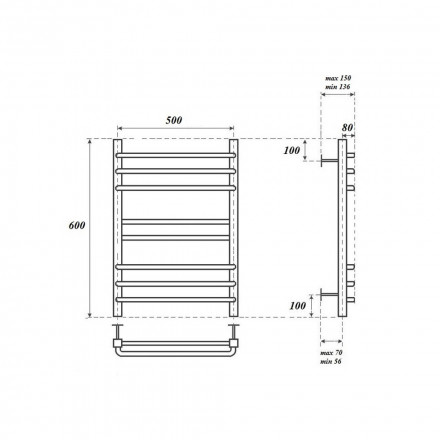 Полотенцесушитель водяной Point PN90156S П8 500x600, хром
