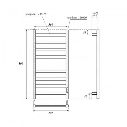 POINT Меркурий PN83858B П8 Полотенцесушитель электрический 500x800 (диммер справа, черный)