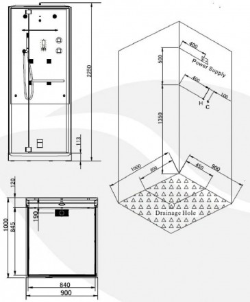 SSWW W1302 душевая кабина 90x100