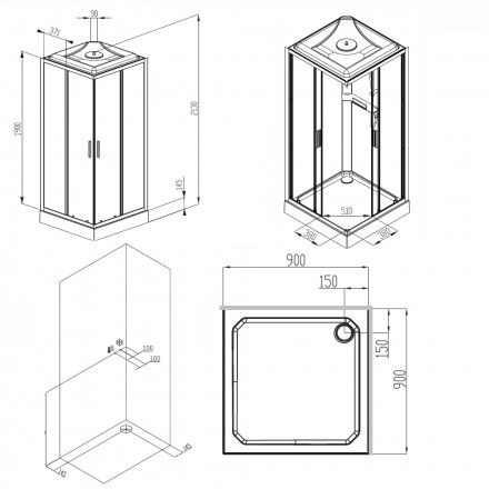 AM.PM W90C-403-090MT Gem Square кабина душевая