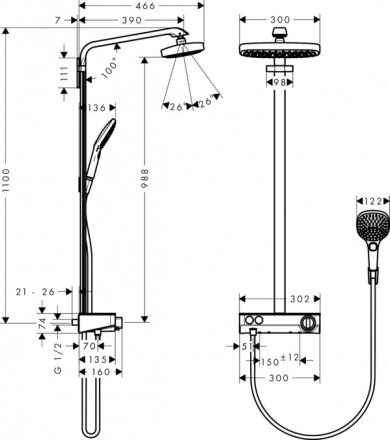 Hansgrohe Raindance Select E 300 2jet Showerpipe 27126400 Душевая стойка