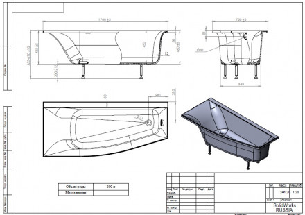 Ванна Astra-Form СКАТ 170x75 Solid Surface левая