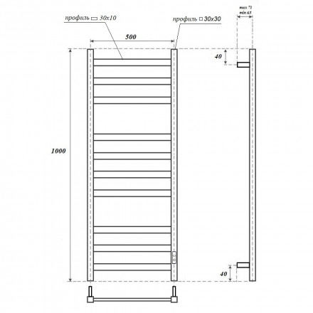POINT Меркурий PN83850W П10 Полотенцесушитель электрический 500x1000 (диммер справа, белый)