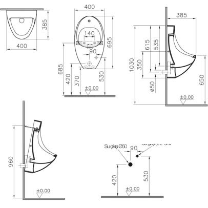 Vitra Arkitekt 4106B003-5200 Писсуар со встроенным электронным сенсором (питание от батареек)