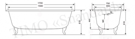 Timo Standard 170x75 без ручек ванна чугунная