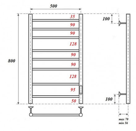 POINT PN10858 П8 500x800 полотенцесушитель электрический диммер справа