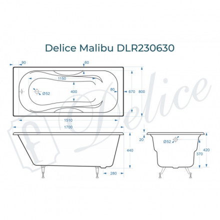 Delice Malibu DLR230630 Ванна чугунная 170х80
