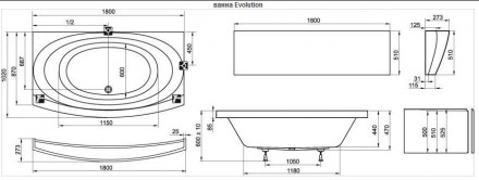 Передняя панель для ванны Evolution Ravak 180 белая