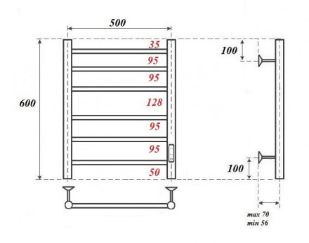 POINT PN10856 П6 500x600 полотенцесушитель электрический диммер справа