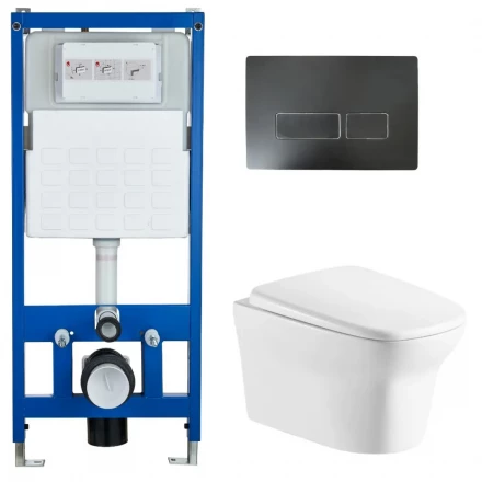 Cerutti SPA Комплект Инсталляция CR555 + Подвесной безободковый унитаз CT8780 + Кнопка смыва CR02BK