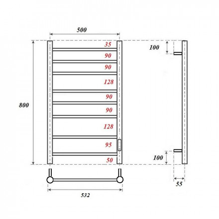 POINT Аврора PN10858GR П8 Полотенцесушитель электрический 500x800 диммер справа