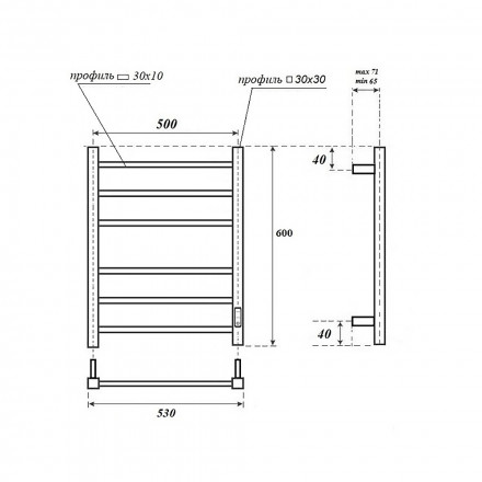 POINT Меркурий PN83856W П6 Полотенцесушитель электрический 500x600 (диммер справа, белый)