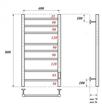 POINT PN10848 П8 400x800 полотенцесушитель электрический диммер справа