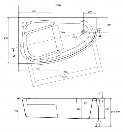 Cersanit Joanna 160 WA-Joanna*160-R ванна акриловая 160x95