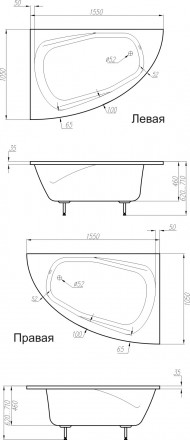 Ванна Astra-Form Тиора Solid Surface правая