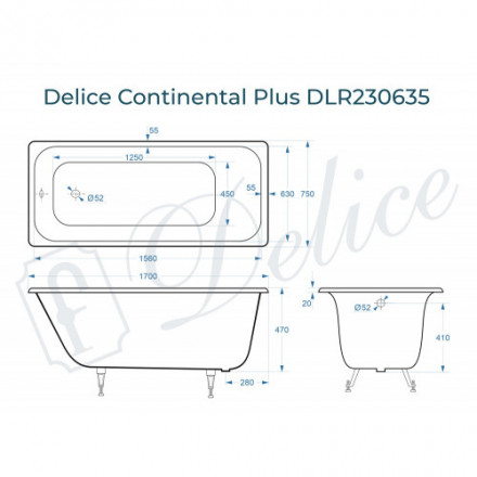 Delice Continental PLUS Ванна чугунная 170х75