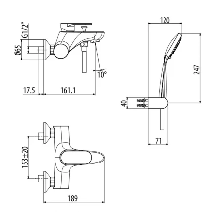 GATTONI H2Omix7000 А0002439019 Смеситель для ванны настенный однорычажный Nero Opaco