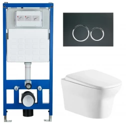 Cerutti SPA Комплект Инсталляция CR555 + Подвесной безободковый унитаз CT9034 + Кнопка смыва CR05BK