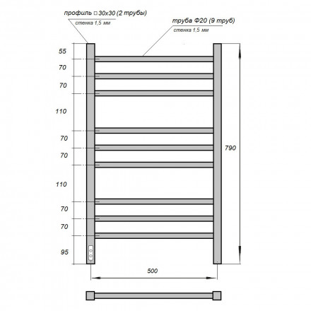 POINT PN70758B П9 Полотенцесушитель электрический 500x800 (диммер слева, черный)