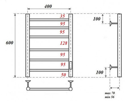 POINT PN10846 П6 400x600 полотенцесушитель электрический диммер справа