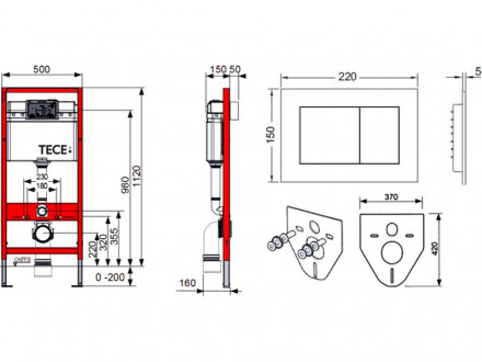 Tece 9400412 BASE 2.0 Сет инсталляции 4в1 с панелью смыва хром глянцевый