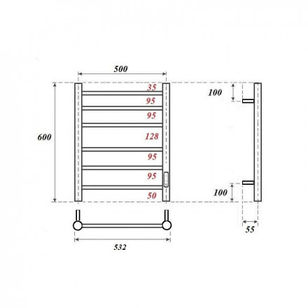 POINT Аврора PN10856GR П6 Полотенцесушитель электрический 500x600 диммер справа