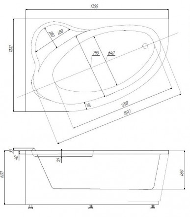 Azario LAURA AV.0052170 170x110 ванна акриловая асимметричная левая