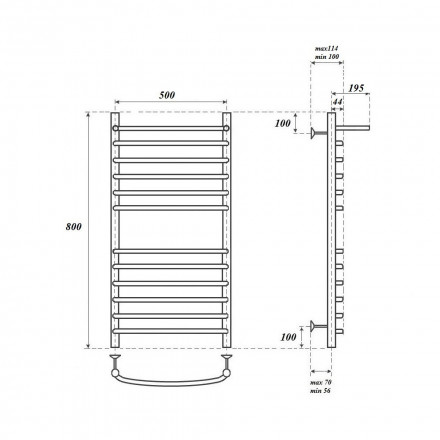 POINT Альфа PN05158SPE П11 500x800 полотенцесушитель электрический с полкой левый/правый, хром