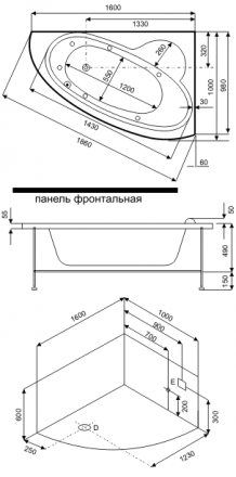 BAS Сагра 160х100 Акриловая ванна без гидромассажа левая