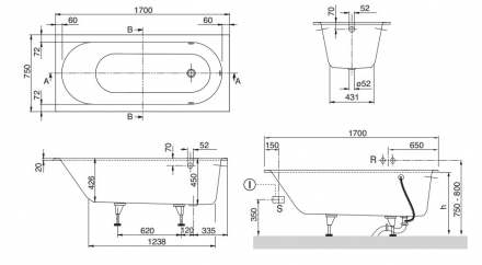 Villeroy&amp;Boch OBERON 170x75 UBQ170OBE2V-01 Ванна