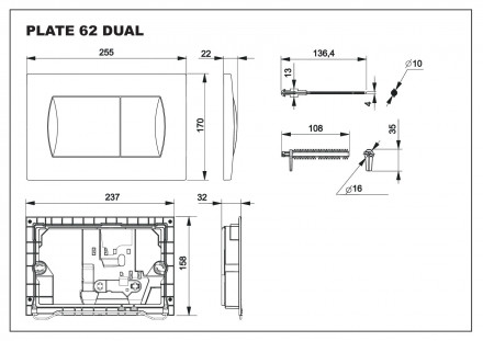 Roca In-Wall 62B 78901160B6 клавиша смыва (чёрная матовая)