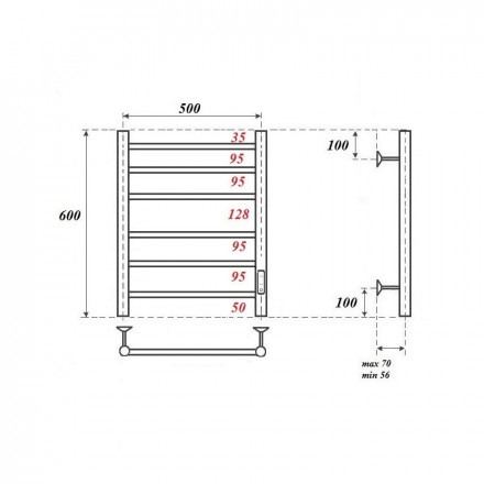 POINT Аврора PN10856BR П6 Полотенцесушитель электрический 500x600 диммер справа