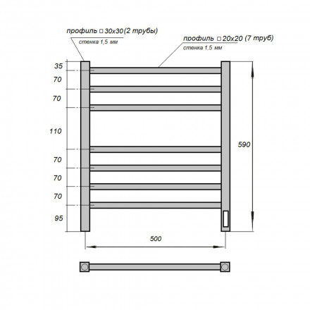 POINT PN71856B П7 Полотенцесушитель электрический 500x600 (диммер справа, черный)