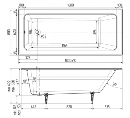 Wotte Line 180х80 Чугунная ванна