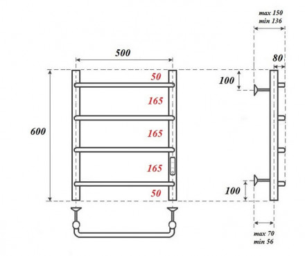 POINT PN08856 П4 500x600 полотенцесушитель электрический диммер справа