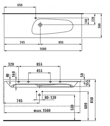 Laufen Palomba 8.1480.8.000.104.1 раковина 160x50 см