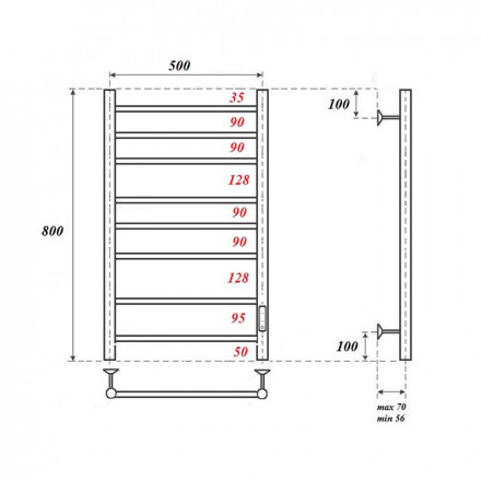 POINT Аврора PN10858BR П8 Полотенцесушитель электрический 500x800 диммер справа