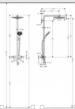 Hansgrohe Raindance Select ShowerPipe 300 27133000 Душевая стойка с поворотным держателем
