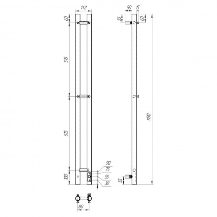 POINT Деметра PN12812B П3 Полотенцесушитель электрический 80x1200 (диммер справа, чёрный)