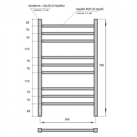 POINT Веста PN70758BR П9 Полотенцесушитель электрический 500x800 диммер слева